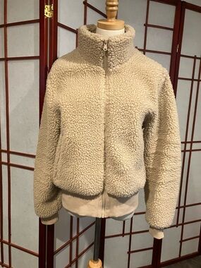 Calvin Klein Sherpa Style Zip-Up Jacket,  Sz M, Camel Beige, New